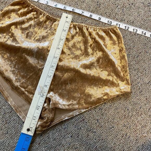 Y2K Feminine Sexy Pajamas Shorts Camisole CroppedTop Gold Velour Bow Romantic XS - Picture 3 of 8